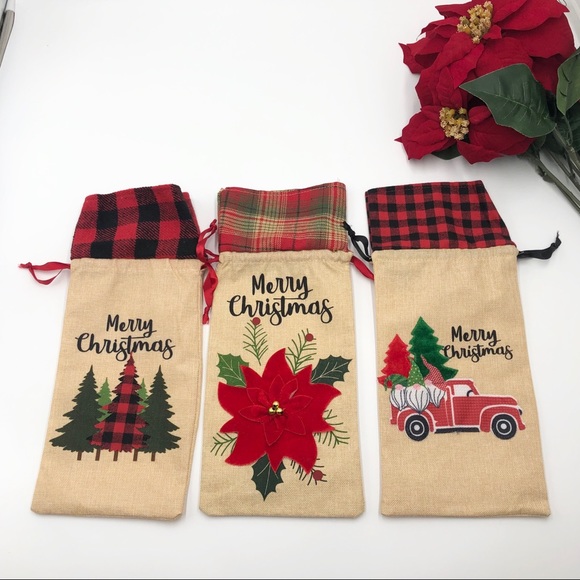 Christmas Wine bottle gift bags,  Set of 3 New - Picture 4 of 11